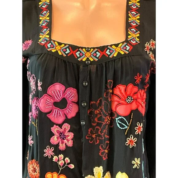 Johnny Was Ennoki Blouse Black Small - Picture 5 of 6